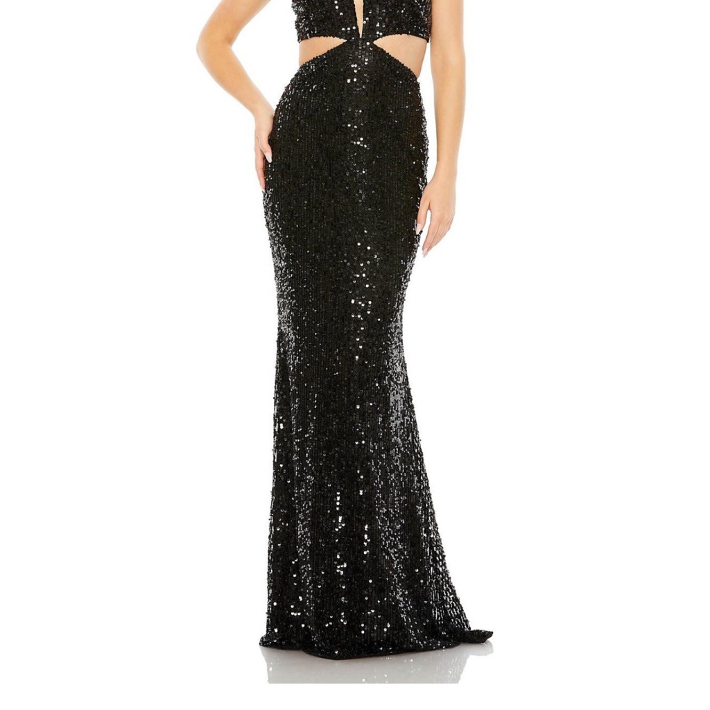 Nwt Mac Duggal Cut Out Halter Tie Back Sequin Gown